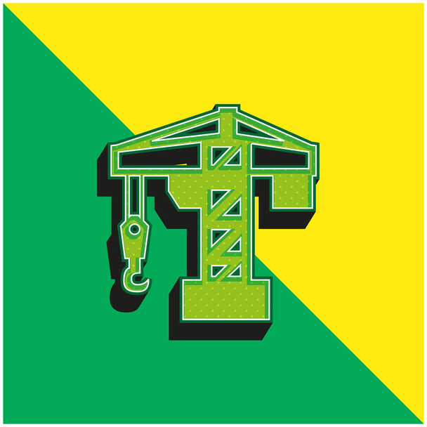 Arkkitehtuuri Crane Tool Vihreä ja keltainen moderni 3d vektori kuvake logo - Vektori, kuva