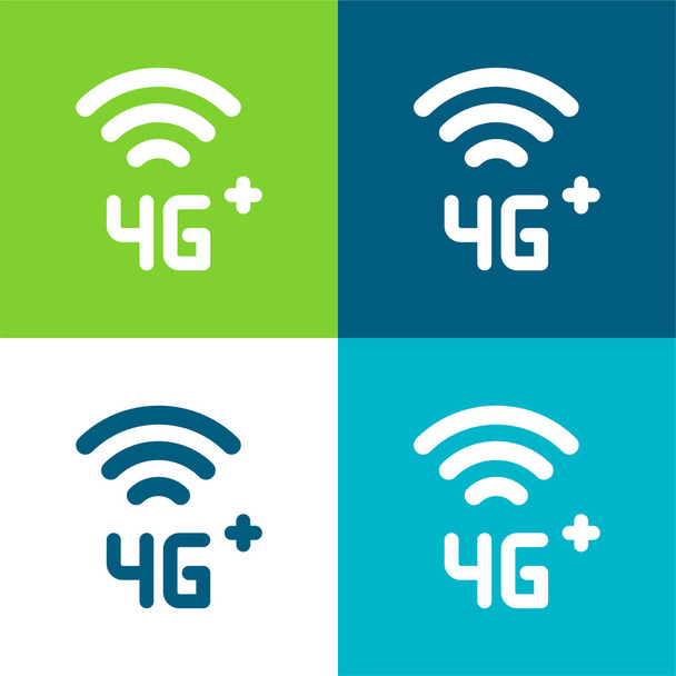 4g Plus Lapos négy szín minimális ikon készlet - Vektor, kép