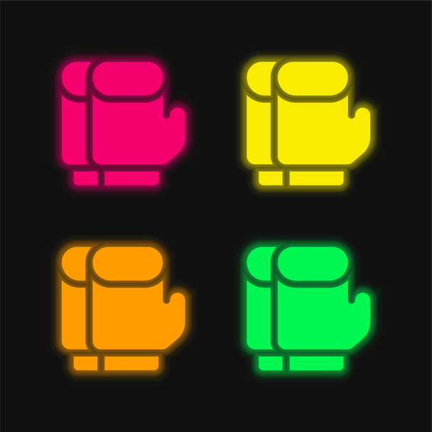 Rękawice bokserskie cztery kolor świecący neon wektor ikona - Wektor, obraz