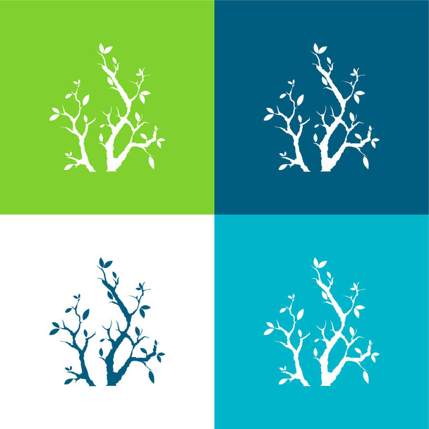 Takken met bladeren Vlakke vier kleuren minimale pictogram set - Vector, afbeelding