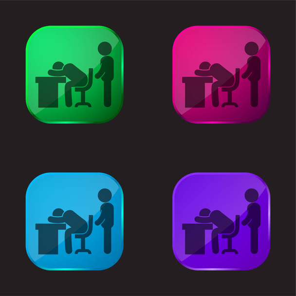 Boss Catching A Worker Sleeping négy színű üveg gomb ikon - Vektor, kép