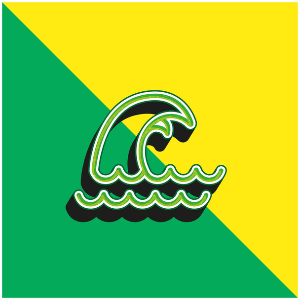 Big Wave Green и желтый современный 3d векторный логотип - Вектор,изображение