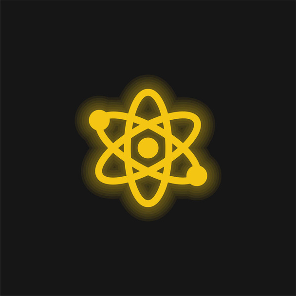 Átomo amarillo brillante icono de neón - Vector, Imagen