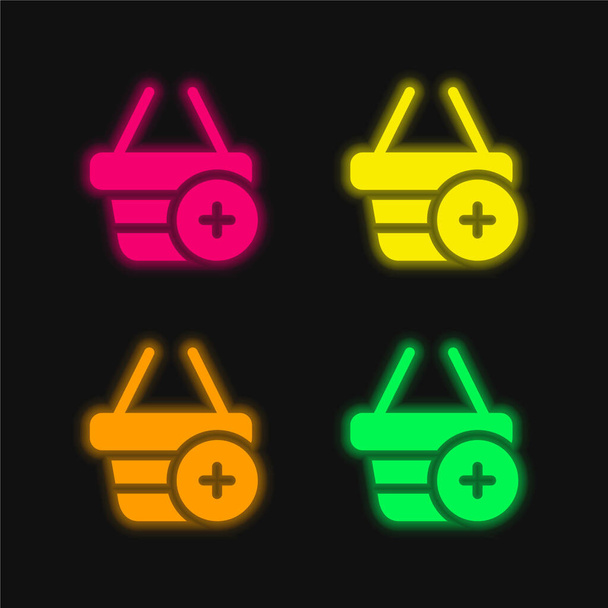 Añadir a la cesta icono de vector de neón brillante de cuatro colores - Vector, Imagen