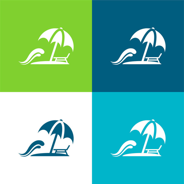 Beach Flat čtyři barvy minimální ikona nastavena - Vektor, obrázek