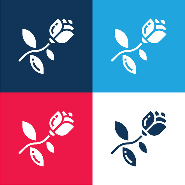 Blossom azul y rojo conjunto de iconos mínimo de cuatro colores - Vector, Imagen