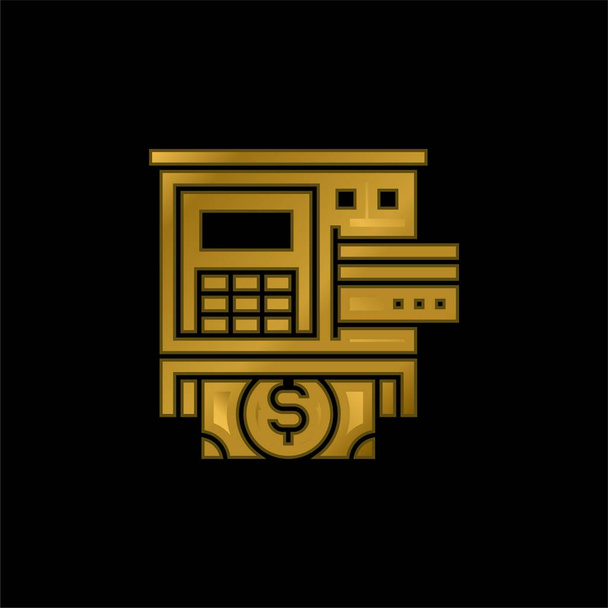 ATM banhado a ouro ícone metálico ou vetor logotipo - Vetor, Imagem