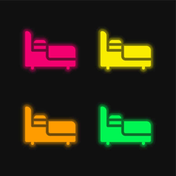 Yatak dört renk parlayan neon vektör simgesi - Vektör, Görsel
