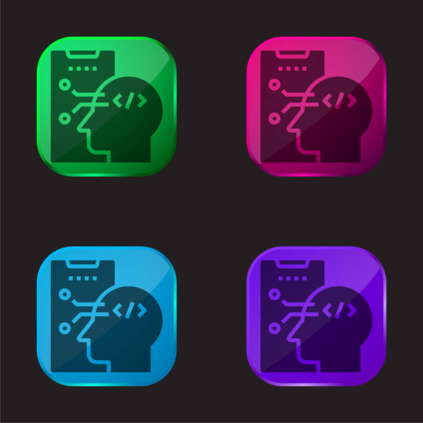 Algorithm four color glass button icon - Vector, Image