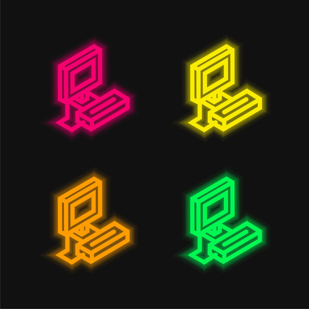 アタリ4色輝くネオンベクトルアイコン - ベクター画像