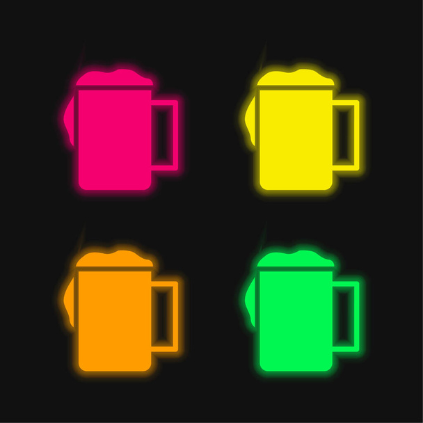 Bière quatre couleurs rougeoyantes icône vectorielle néon - Vecteur, image