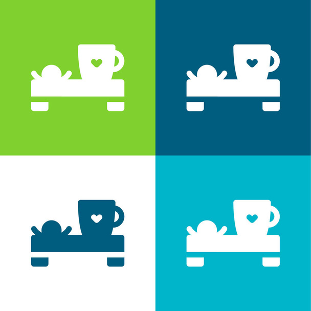 Yatak ve Kahvaltı Düz 4 renk simgesi seti - Vektör, Görsel