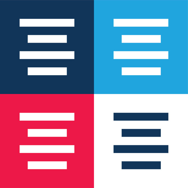 Allinea centro blu e rosso set di icone minime a quattro colori - Vettoriali, immagini