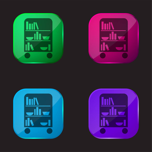 Ložnice Knihovna kol s knihami čtyři barvy skla ikona tlačítko - Vektor, obrázek