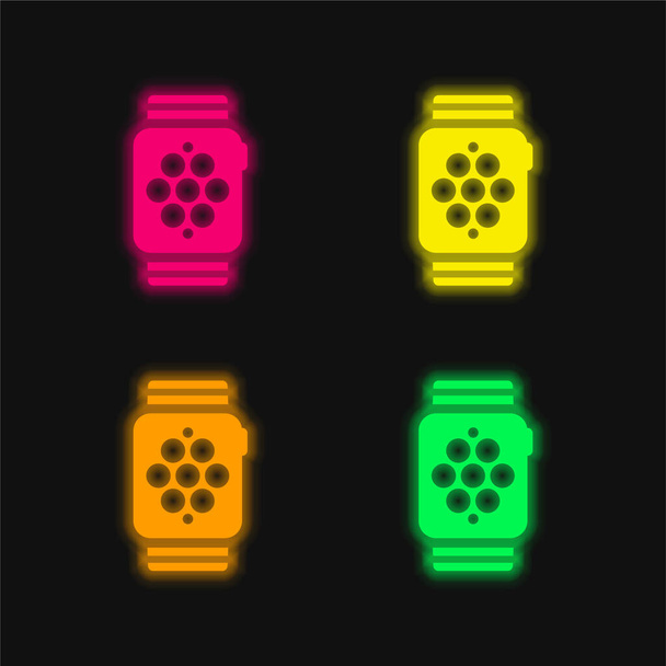 Apple Watch quattro colori luminosi icona vettoriale al neon - Vettoriali, immagini
