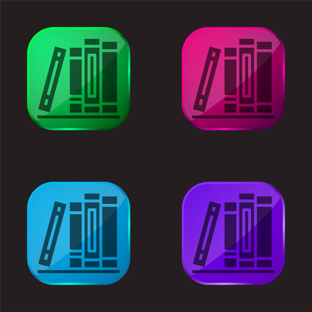 Libros icono de botón de cristal de cuatro colores - Vector, Imagen