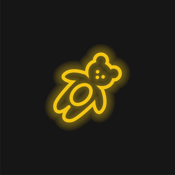 Oso juguete amarillo brillante icono de neón - Vector, Imagen