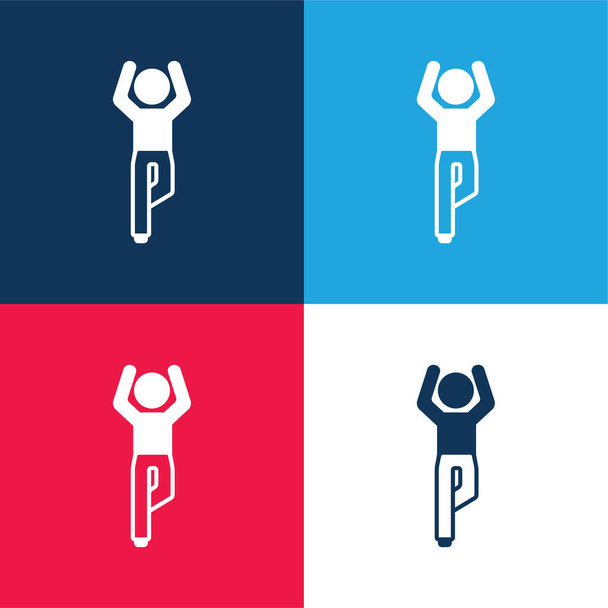 Ragazzo Flessibile Gamba E Con Braccia In su blu e rosso quattro colori icona minima impostata - Vettoriali, immagini