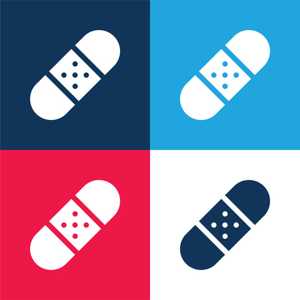 Band Aid azul y rojo conjunto de iconos mínimo de cuatro colores - Vector, Imagen