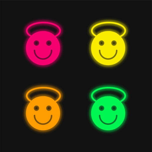 Ángel de cuatro colores brillante icono del vector de neón - Vector, Imagen