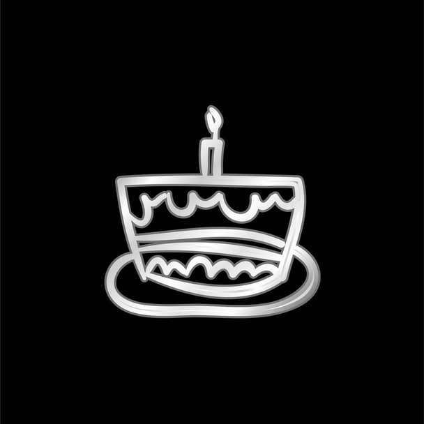 Birthday Cake Hand Drawn Celebration Food silver plated metallic icon - Vector, Image
