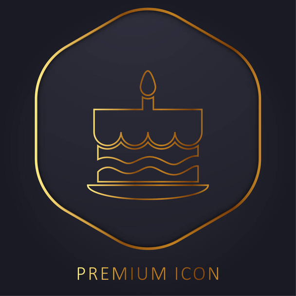 Tort urodzinowy z jedną świecą płonącą na najwyższej złotej linii logo premium lub ikona - Wektor, obraz