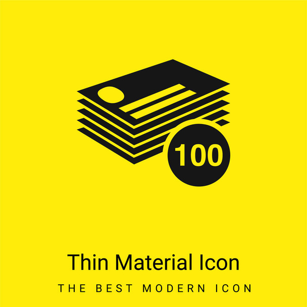 100 Business Cards Stack minimal bright yellow material icon - Vector, Image