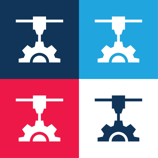 Impresora 3d azul y rojo conjunto de iconos mínimo de cuatro colores - Vector, Imagen