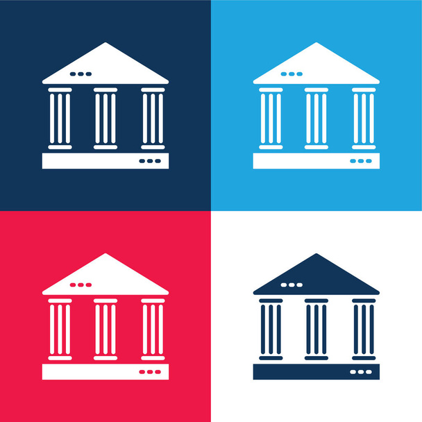 Банк синий и красный четыре цвета минимальный набор значков - Вектор,изображение