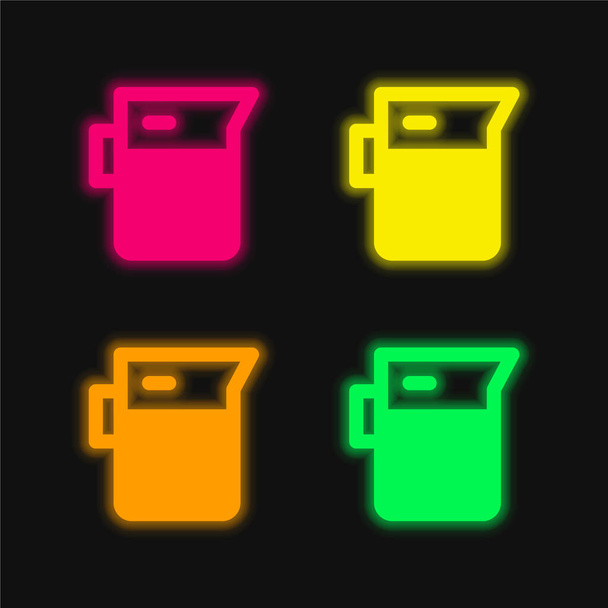 Becher vier Farben leuchtende Neon-Vektor-Symbol - Vektor, Bild
