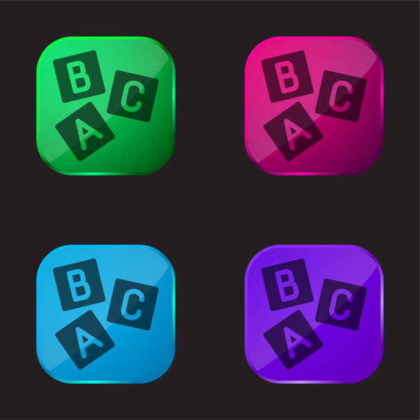 Brick Letters vier kleuren glazen knop pictogram - Vector, afbeelding