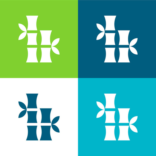 Conjunto de iconos mínimo de cuatro colores de bambú plano - Vector, Imagen
