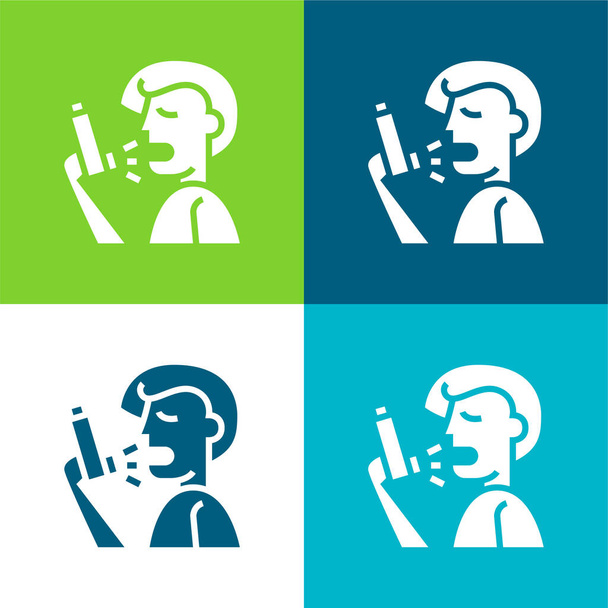 Asthma Flat four color minimal icon set - Vector, Image