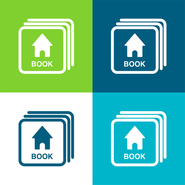 Карточки с изображением книги Плоские четыре цвета минимальный набор значков - Вектор,изображение
