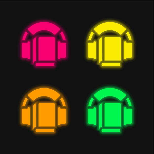 Audiobook τεσσάρων χρωμάτων λαμπερό εικονίδιο διάνυσμα νέον - Διάνυσμα, εικόνα