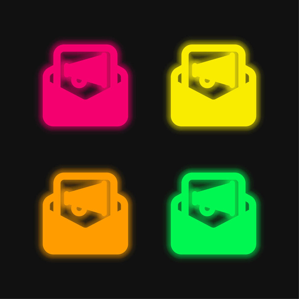 Annonces quatre couleur brillant néon vecteur icône - Vecteur, image