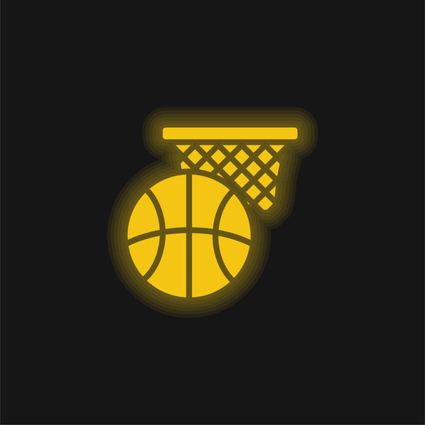 Basketbalová žlutá zářící neonová ikona - Vektor, obrázek
