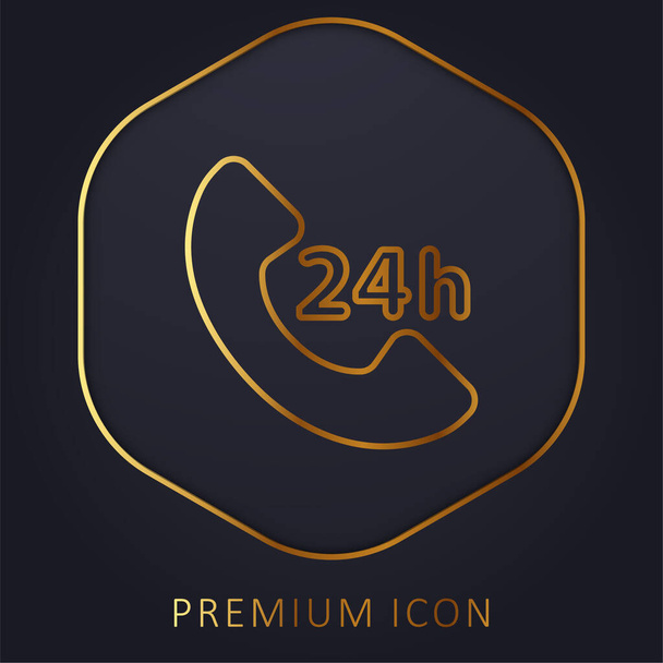 24 Horas de servicio de línea dorada logotipo premium o icono - Vector, Imagen