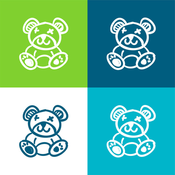 Bear Toy Flat vier Farben minimales Symbol-Set - Vektor, Bild