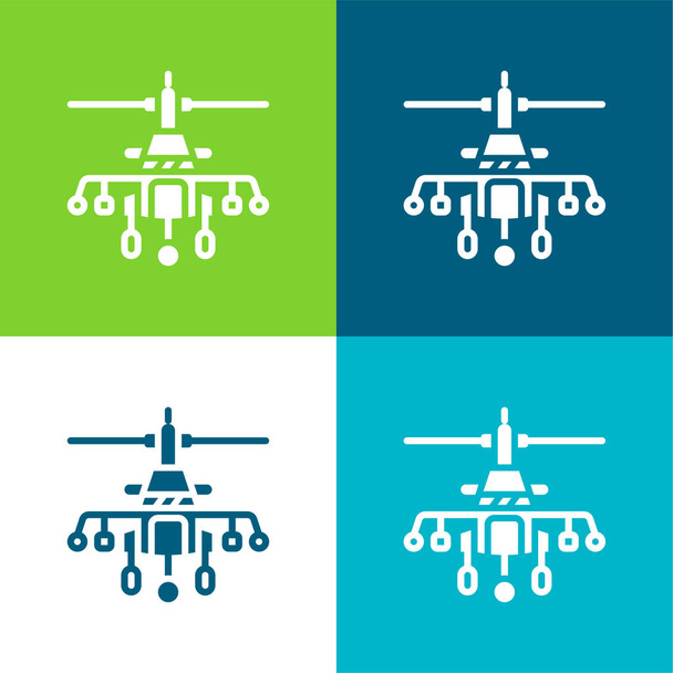 Helicóptero del ejército Plano de cuatro colores mínimo icono conjunto - Vector, Imagen