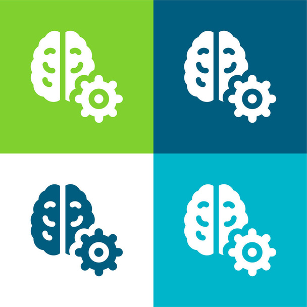 Brain Flat vier kleuren minimale pictogram set - Vector, afbeelding