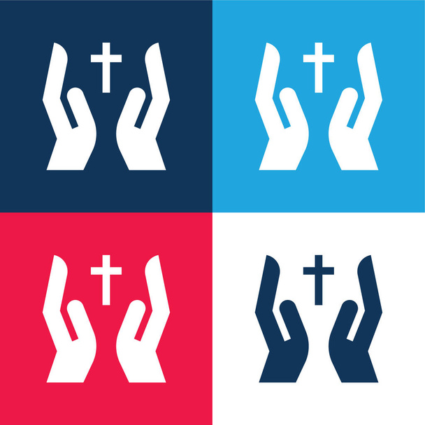 Bless niebieski i czerwony zestaw czterech kolorów minimalny zestaw ikon - Wektor, obraz