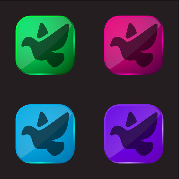 Ptak cztery kolor szklany przycisk ikona - Wektor, obraz