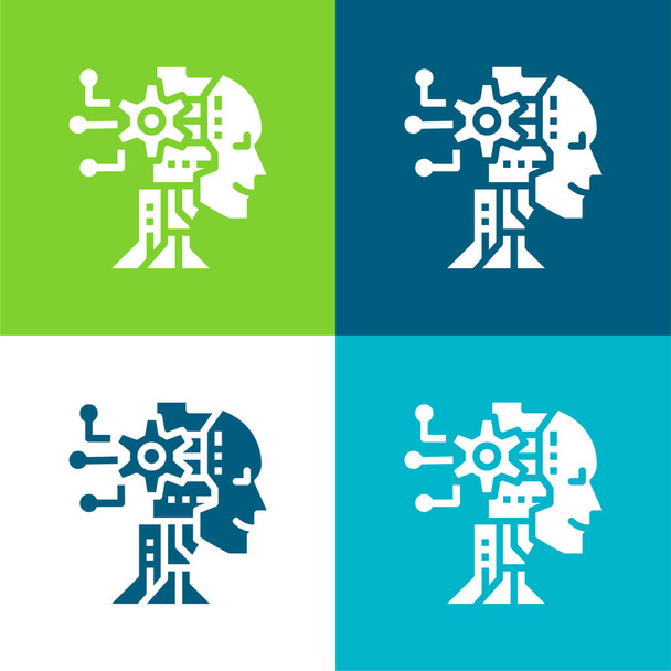 AI Set icona minimale a quattro colori piatto - Vettoriali, immagini