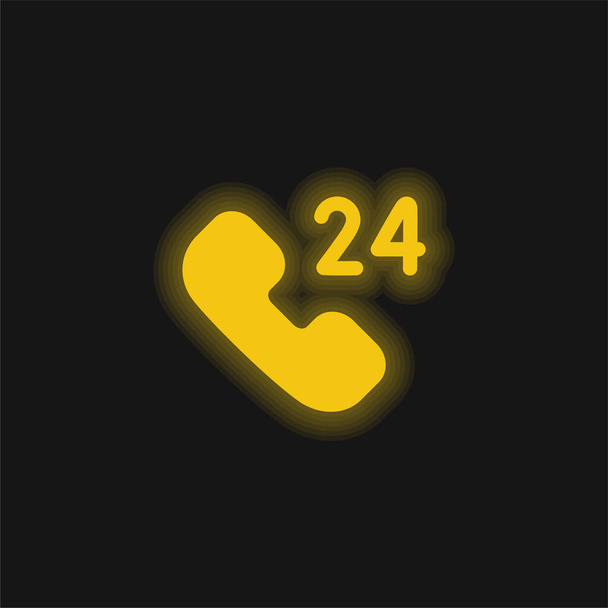 24 Horas Apoyo amarillo brillante icono de neón - Vector, Imagen