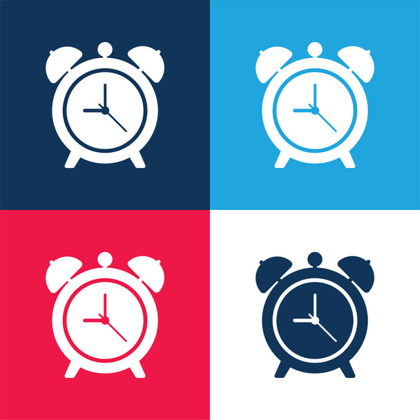 Alarm Hodiny modré a červené čtyři barvy minimální ikona nastavena - Vektor, obrázek