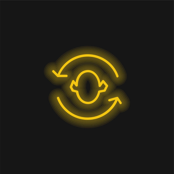 Flechas Pareja alrededor de una cabeza silueta amarillo brillante icono de neón - Vector, imagen