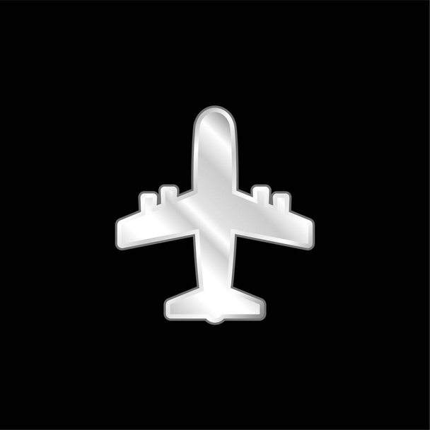Ícone metálico banhado a prata avião - Vetor, Imagem
