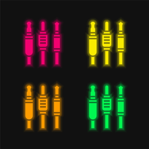 Audio Jack négy színű izzó neon vektor ikon - Vektor, kép