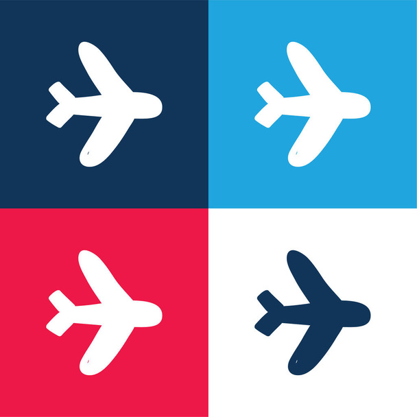 Režim letadlo modrá a červená čtyři barvy minimální ikona nastavena - Vektor, obrázek